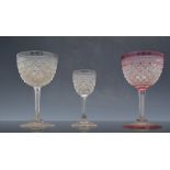 Set of eight ruby overlaid cut glass wines, 12cm and other cut glass stem ware.