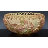 Royal Worcester fruit bowl, probably 1891, moulded with leaves against a basket weave ground, no.