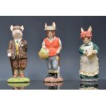 Collection of seven Beswick figures, The Lady Pig, The Badger, Fisherman Otter, Gardner Rabbit,