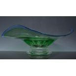 Murano style tinted glass shallow bowl, indistinct impressed mark, with a pedestal base, 31cm.