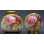 Royal Worcester posy vase,  date mark for 1918, lobed form, decorated with Hadley roses No.