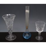 Pair of cut glass trumpet shape vases, 16cm and a collection of table glassware.