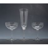 Part suite of Baccarat table glassware, comprising five wine flutes, 22cm and ten Champagnes (15).