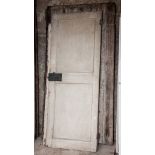 Painted pine door, with two panels, 201cm x 78cm and five other stained and painted wood doors, (6).