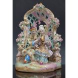 "Meissen" arbour group, Chinese figures, rococo style arbour encrusted with flowers, 22cm.