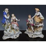 Pair of Capodimonte porcelain groups, Musicians and Goatherds, 25cm x 24cm.