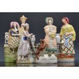 Staffordshire figure, Rebecca at the Well, 22cm, and three other Staffordshire figures, Arabia,
