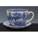 Wedgwood Printware tea cups and saucers, Willow pattern, Ringtons blue and white tableware etc.