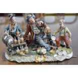 Large Capodimonte group, Street Traders, after Conte, length 47cm.