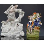 Staffordshire group, The Lion Slayer, 29cm, a Staffordshire arbour,