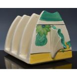 Clarice Cliff Bizarre three section toast rack, floral decoration, repaired, width 16cm.