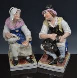 Pair of large Staffordshire figures, The Cobbler and His Wife, 34cm.