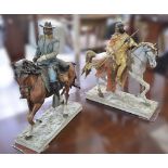 Pair of Capodimonte figures, General Custer and Sioux Indian, 38cm and 35cm.