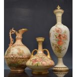 Royal Worcester two handled vase, date mark for 1903, floral decoration on a peach ground,