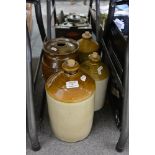 Stoneware barrel and three stoneware jars, (4).