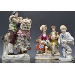 Continental porcelain group, shepherdess and boy piper, 16cms, another group,