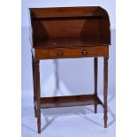 Victorian mahogany wash stand, raised back, single frieze drawer, turned and ringed legs,