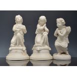 Pair of Parian Harvester figure spill vases, modelled as children with sheaths, 19cm,