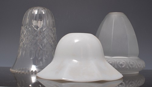 Cut-glass lampshade, bell-shape, 16cms, an opaque lampshade and two frosted lampshades, (4).