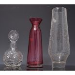 Cut-glass scent bottles, glass atomizer, other coloured glassware, etc.