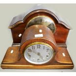 Large mahogany cased mantel clock, silvered dial, the movement striking on six gongs,