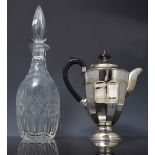 Cut-glass decanter, mushroom stopper, 25cms, two other decanters, other cut-glass and plated wares.