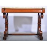 Victorian mahogany console table, with a Sienna marble top, fitted with a single frieze drawer,