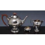 Electroplated three-piece tea set, engraved decoration,