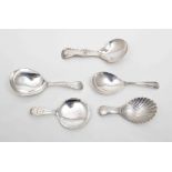 A George III silver caddy spoon, by Joseph Taylor, Birmingham 1797, scallop bowl,