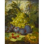 Thomas Worsey
Still life of fruit on a mossy bank,
signed,
oil on canvas,
35 x 27cm.