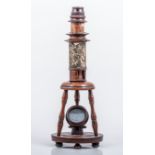 A Nuremberg Culpeper type microscope, 19th Century, in beech and fruit wood, paper covered tube,