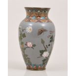 A pair of Chinese cloisonne grey ground baluster shape vases,