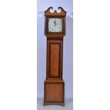 An oak and mahogany longcase clock, square painted dial with a date aperture,