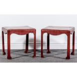 A pair of cinnabar painted rectangular stands, in the Chinese style,