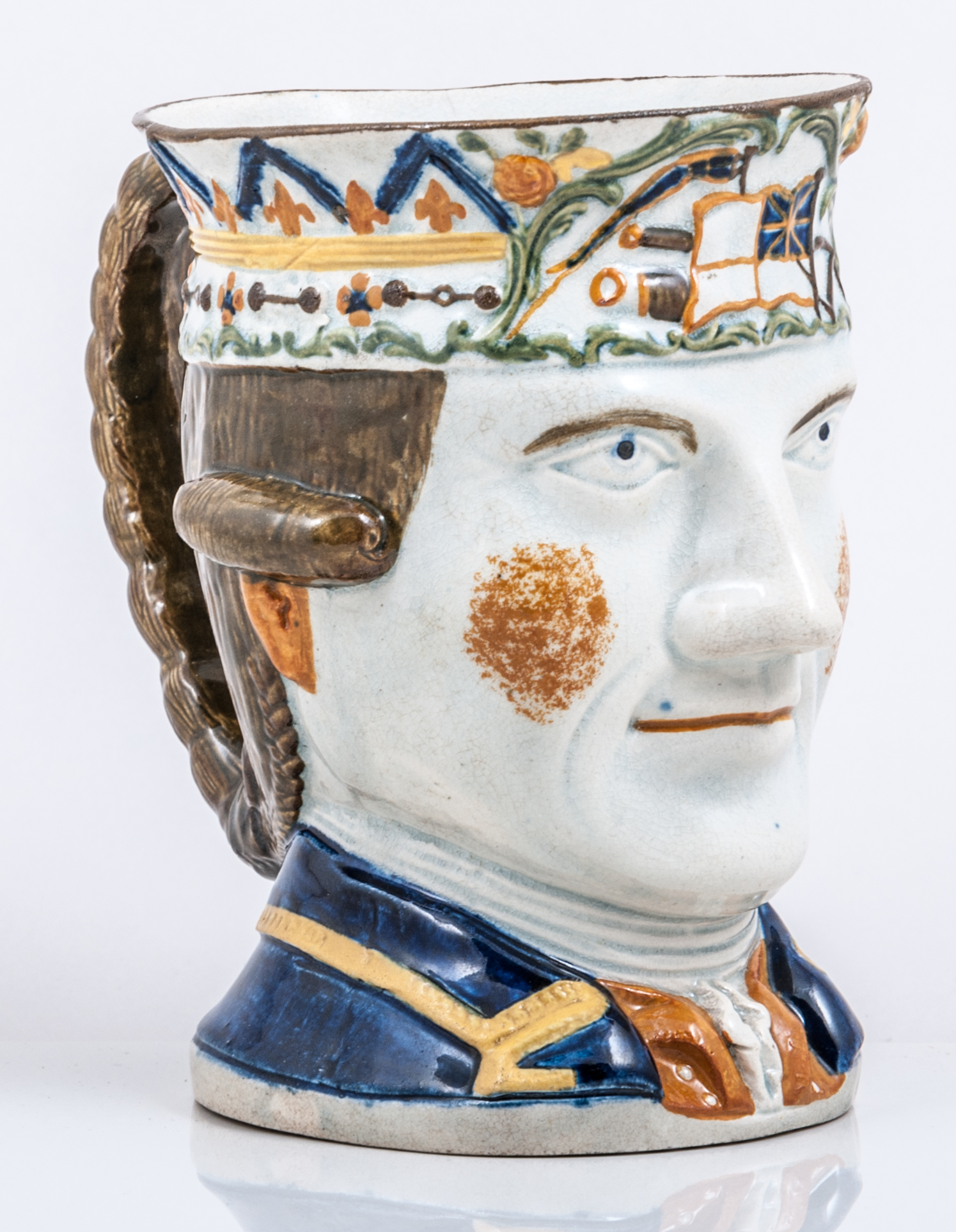 A Prattware "Admiral Rodney" mug, probably late 18th Century,