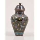 A Japanese cloisonne black ground covered vase, of squat ovoid form,