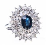 A sapphire and diamond oval cluster dress ring,