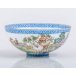 A Chinese egg shell famille rose porcelain bowl, Qianlong four character seal mark in blue,