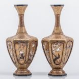A pair of Japanese gold lacquer and shibayama vases, Meiji period, of hexagonal section,