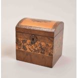 A Victorian maple and Tunbridge ware caddy, casket shape with domed top, floral decoration,