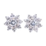 A pair of diamond cluster ear studs, central brilliant cut diamond,