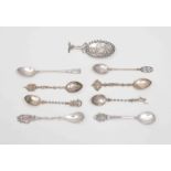 A collection of Dutch silver and other Continental crested and souvenir spoons, some white metal.