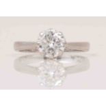 A diamond solitaire ring, brilliant cut stone, approx. 1 carat, claw set in a platinum mount.