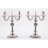 A pair of George II style silver four light candelabra, Asprey & Co.