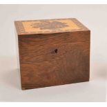 A Victorian rosewood and Tunbridge ware tea caddy, of oblong form,