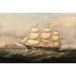 English School
'Golden Age', a naval frigate off the coast,
oil on relined canvas,
61 x 91cm.