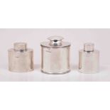 A plain oval silver tea caddy with matching spoon, by William Hutton & Sons Limited,