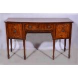 A George III mahogany bowfront sideboard, fitted with three drawers, each with banding,