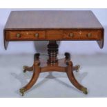 A Regency mahogany sofa table, D shaped leaves with crossbanding and stringing,