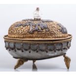 A Sino-Tibetan rock crystal and copper gilt ritual basin, perhaps 19th Century, swollen oval form,